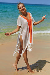 Color Block Hollow-Out Bohemia Tassel Knitted Beachwear