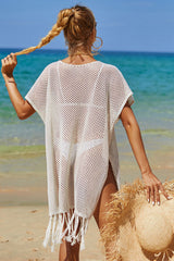 Color Block Hollow-Out Bohemia Tassel Knitted Beachwear