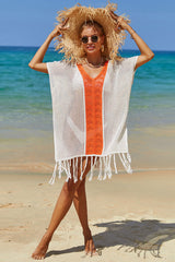 Color Block Hollow-Out Bohemia Tassel Knitted Beachwear