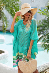 Striped Crochet Hollow-Out Side Split Beachwear