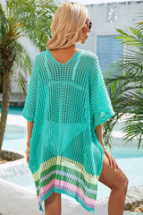 Striped Crochet Hollow-Out Side Split Beachwear