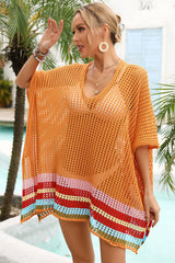 Striped Crochet Hollow-Out Side Split Beachwear