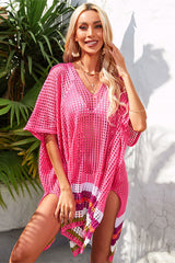 Striped Crochet Hollow-Out Side Split Beachwear