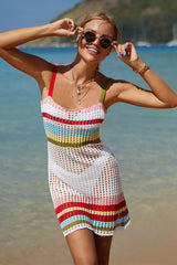 Rainbow Stripe Girly Hollow-Out Beachwear