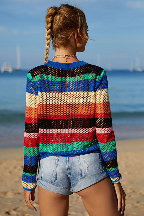 Rainbow Patchwork Pretty Hollow-Out Beachwear