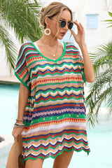 Color Stripe Patchwork Hollow-Out Beachwear