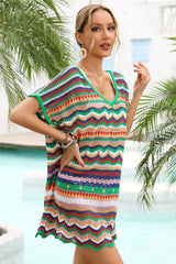 Color Stripe Patchwork Hollow-Out Beachwear