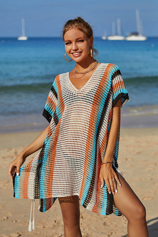 Rainbow Romantic Side Strappy Hollow-Out Beachwear