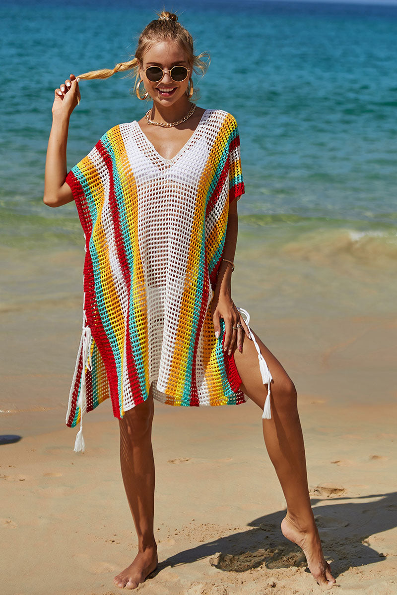 Rainbow Romantic Side Strappy Hollow-Out Beachwear