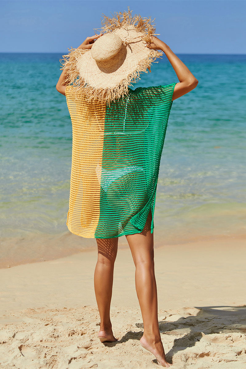 Color Block Relaxed Hollow-Out Side Split Beachwear