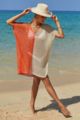 Color Block Relaxed Hollow-Out Side Split Beachwear