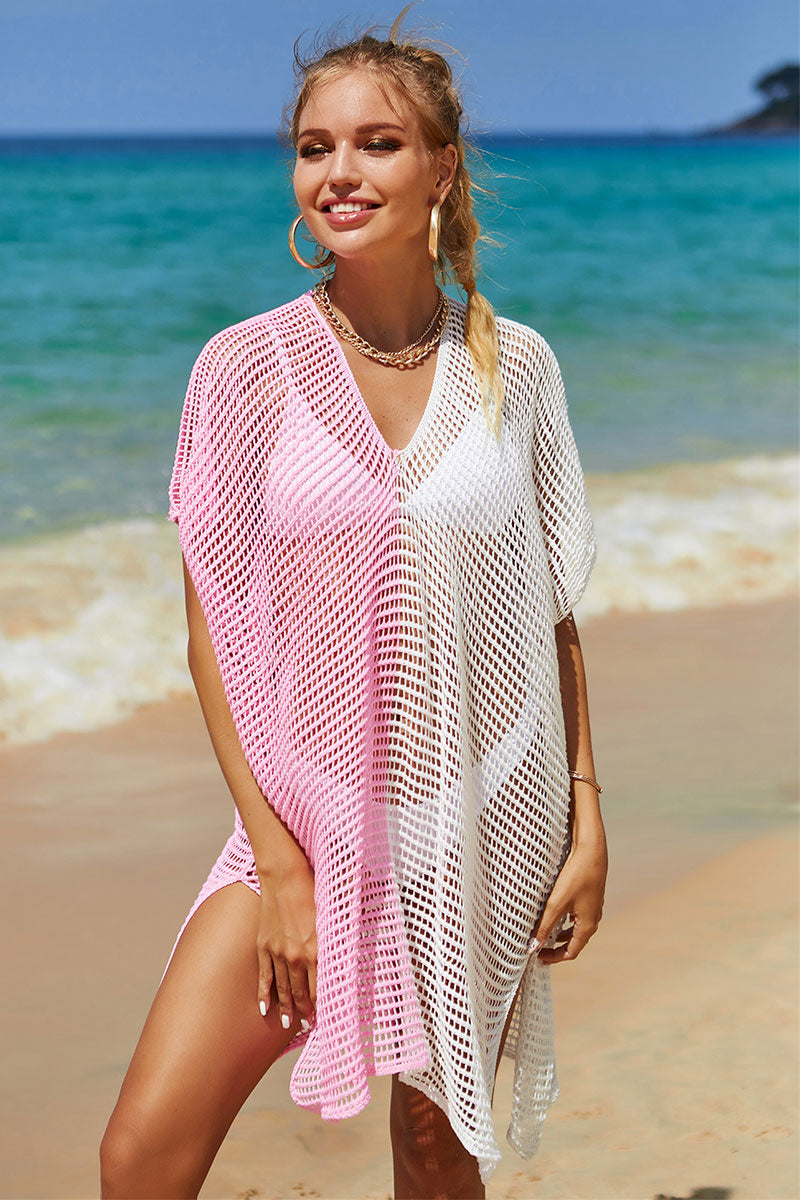 Color Block Relaxed Hollow-Out Side Split Beachwear