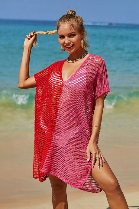 Color Block Relaxed Hollow-Out Side Split Beachwear