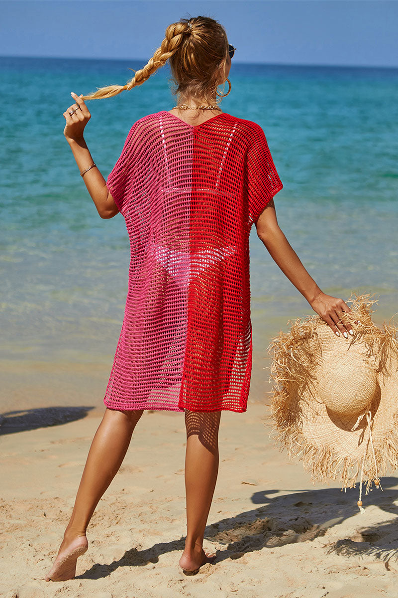 Color Block Relaxed Hollow-Out Side Split Beachwear