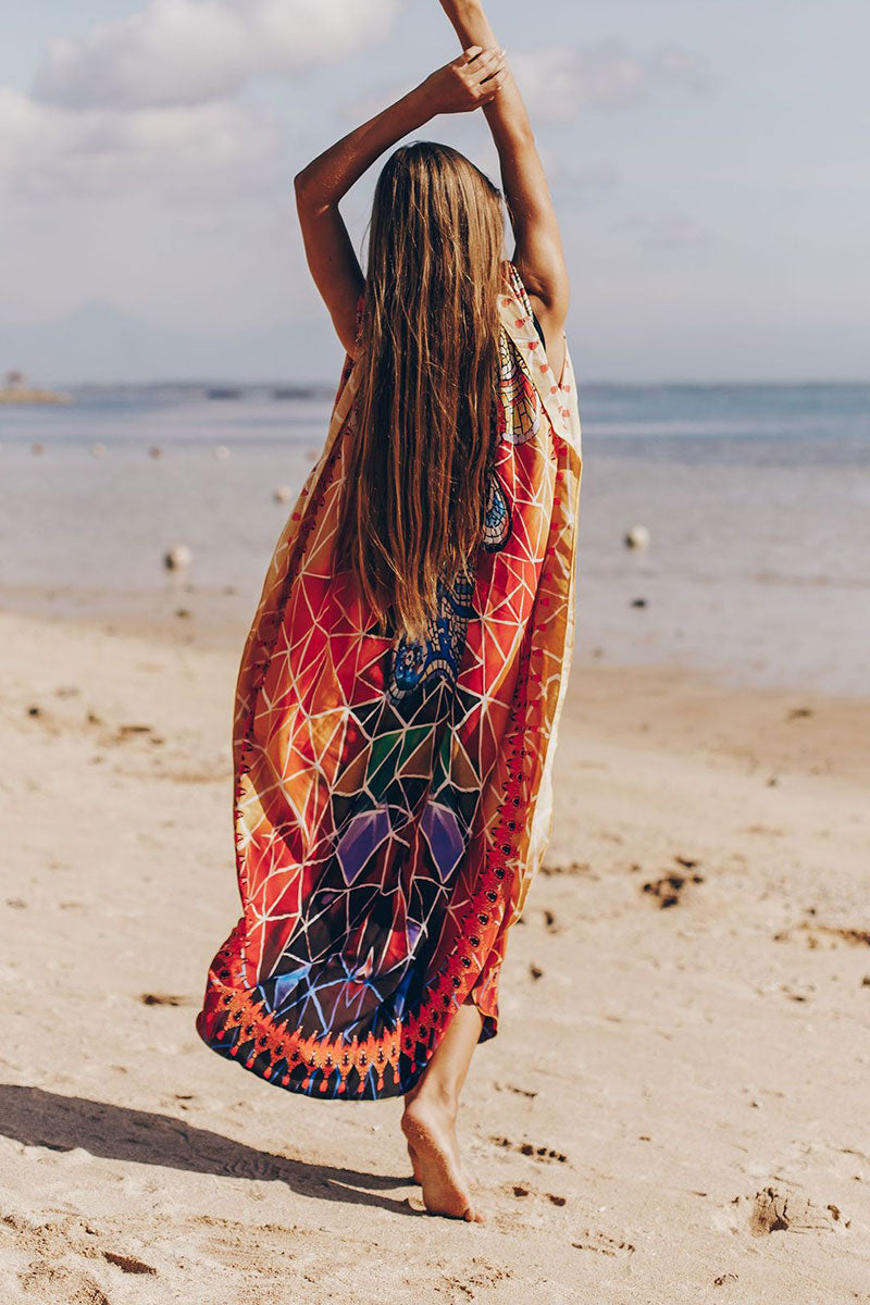 Colorful Marbling Print Lace-Up Irregular Beachwear