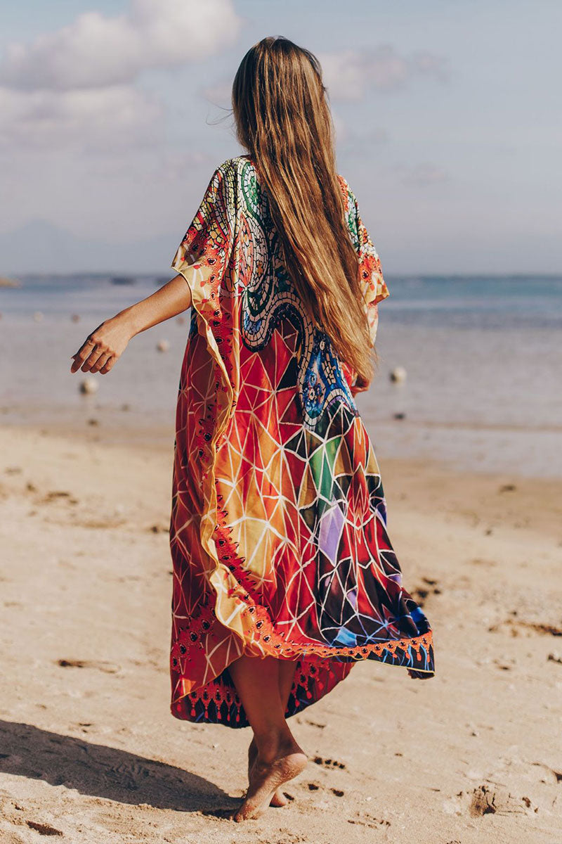 Colorful Marbling Print Lace-Up Irregular Beachwear