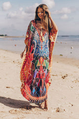 Colorful Marbling Print Lace-Up Irregular Beachwear