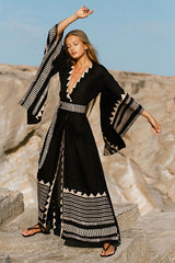 Dramatic Wide Sleeve Belted Beachwear