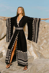 Dramatic Wide Sleeve Belted Beachwear