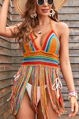 Colorful Crochet Hollow-Out Hot Tassel Beachwear