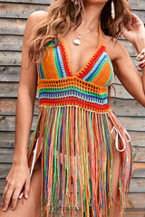 Colorful Crochet Hollow-Out Hot Tassel Beachwear