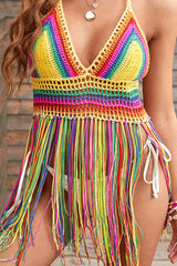 Colorful Crochet Hollow-Out Hot Tassel Beachwear