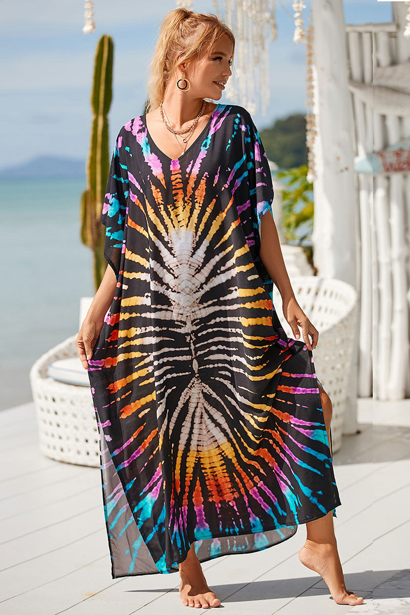 Colorful Tie Dye On-trend Side Split Beachwear