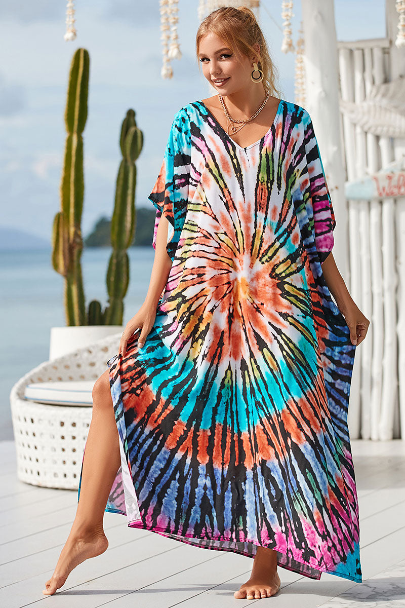 Colorful Tie Dye On-trend Side Split Beachwear