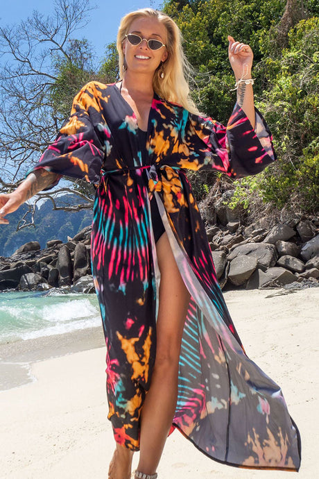 Abstract Print Patchwork Feminine Belted Beachwear