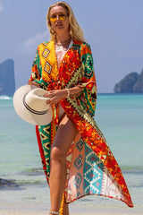 Abstract Print Patchwork Feminine Belted Beachwear