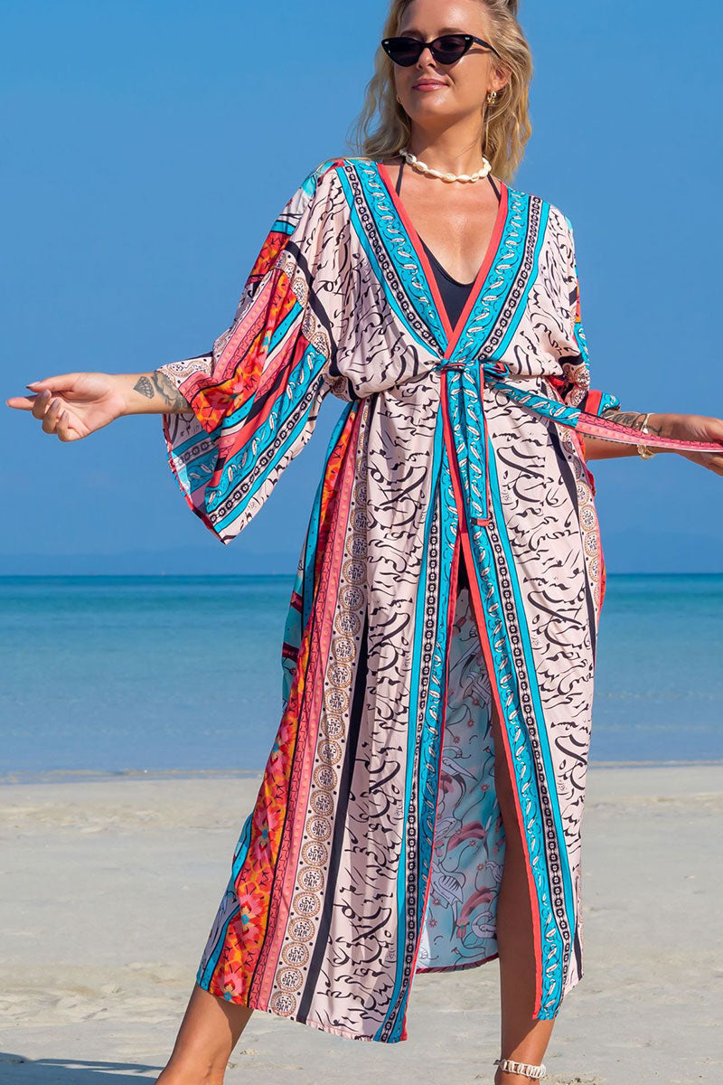 Abstract Print Patchwork Feminine Belted Beachwear