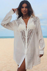 Lace Patchwork Feminine Single Breasted Beachwear