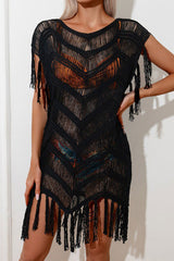 Solid Color On-trend Crochet Tassel Dress Beachwear