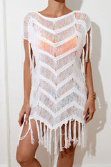 Solid Color On-trend Crochet Tassel Dress Beachwear