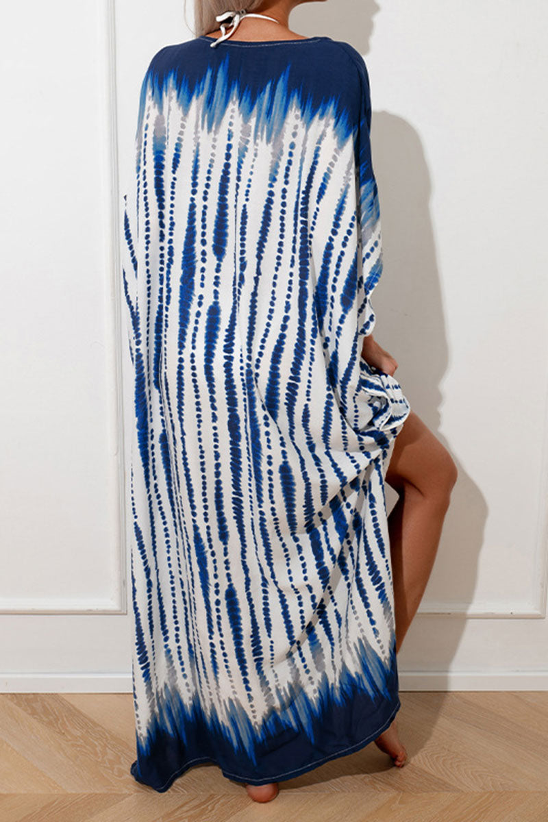 Tie Dye Striped Classic Side Slit Tunic Beachwear