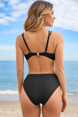 V Neck High Waisted Swimsuits Shell Stitched Bikini Sets