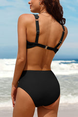 Scalloped U Neck High Waisted Backless Bikini Suits