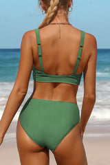 U Neck Wide Straps Ruched Backless Bikini Suits