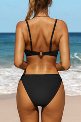 Solid Color Sexy High Cut Backless Bikini Suits