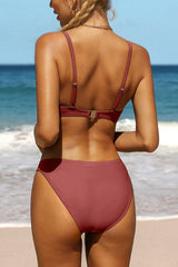 Solid Color Sexy High Cut Backless Bikini Suits