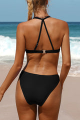 Sexy V Neck High Cut Backless Bikini Suits