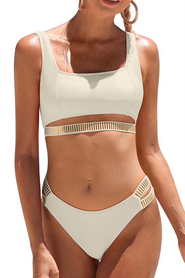 Square Neck Wide Strap Cut Out High Cut Bikini Suits