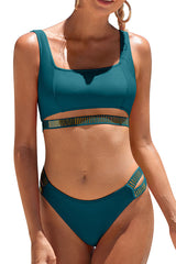 Square Neck Wide Strap Cut Out High Cut Bikini Suits