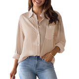 Charmo Striped Button Down Blouses Shirts for Womens Dress Shirts Long Sleeve Collared Blouses Work Business Casual Tops