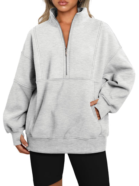 Charmo Women's Half Zip Oversized Sweatshirts Fleece Quarter Zipper Pullover Hoodies 2025 Mock Neck Fall Workout Jacket