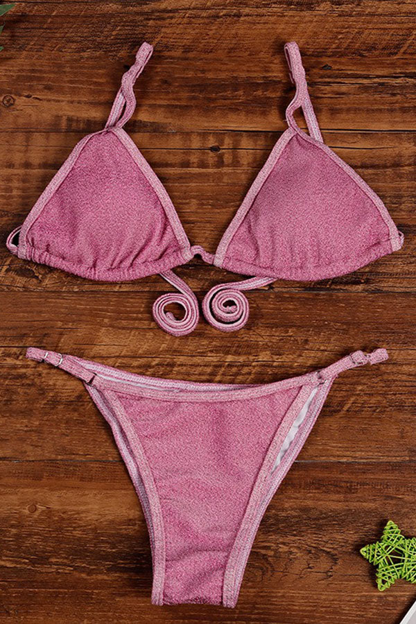 Solid Color Spegatti Strap Knotted Bikini Set