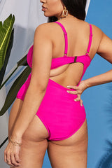 Plus Size Solid Color Cut Out Ruching One Piece Swimsuit