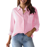 Charmo Striped Button Down Blouses Shirts for Womens Dress Shirts Long Sleeve Collared Blouses Work Business Casual Tops