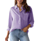 Charmo Striped Button Down Blouses Shirts for Womens Dress Shirts Long Sleeve Collared Blouses Work Business Casual Tops