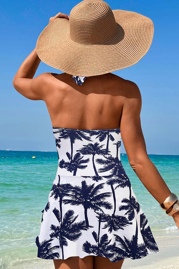 Halter Cut Out Tie Side Backless Beach Swimdress